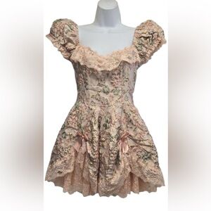 Dolls Kill Pink Floral Lace Mini Dress